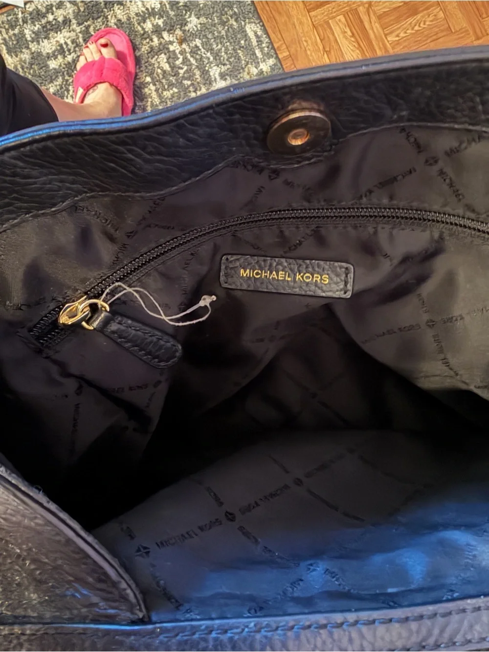 Michael Kors Black Pebbled Leather Shoulder Bag with Gold Chain Straps